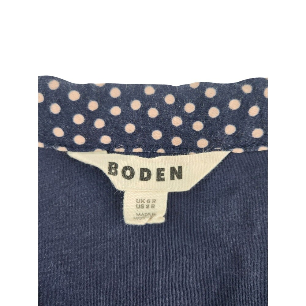 Boden Natalia Jersey Tea Midi Dress Womens Size 2 Navy Pink Polka Dot Pockets - Picture 5 of 9